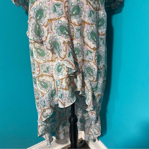 CM NWT Cider Plus 3X Boho Paisley High Low V-Neck Short Sleeve Green Pink Dress - Picture 4 of 7